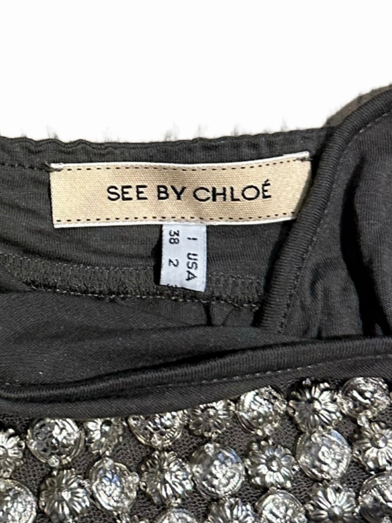 See by Chloe Vintage Silver Studded Retro Grunge Grey Cami Tank Top