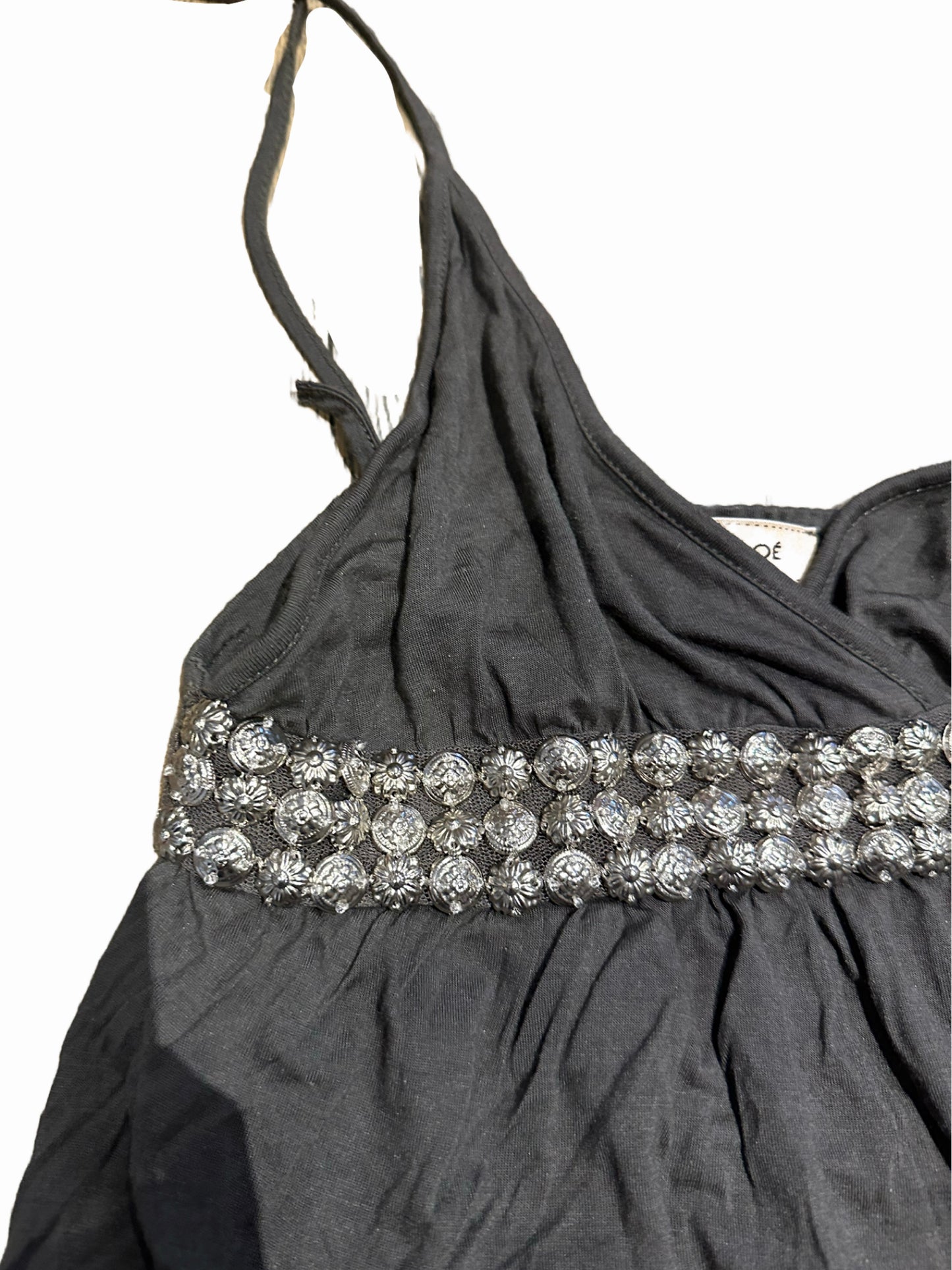 See by Chloe Vintage Silver Studded Retro Grunge Grey Cami Tank Top