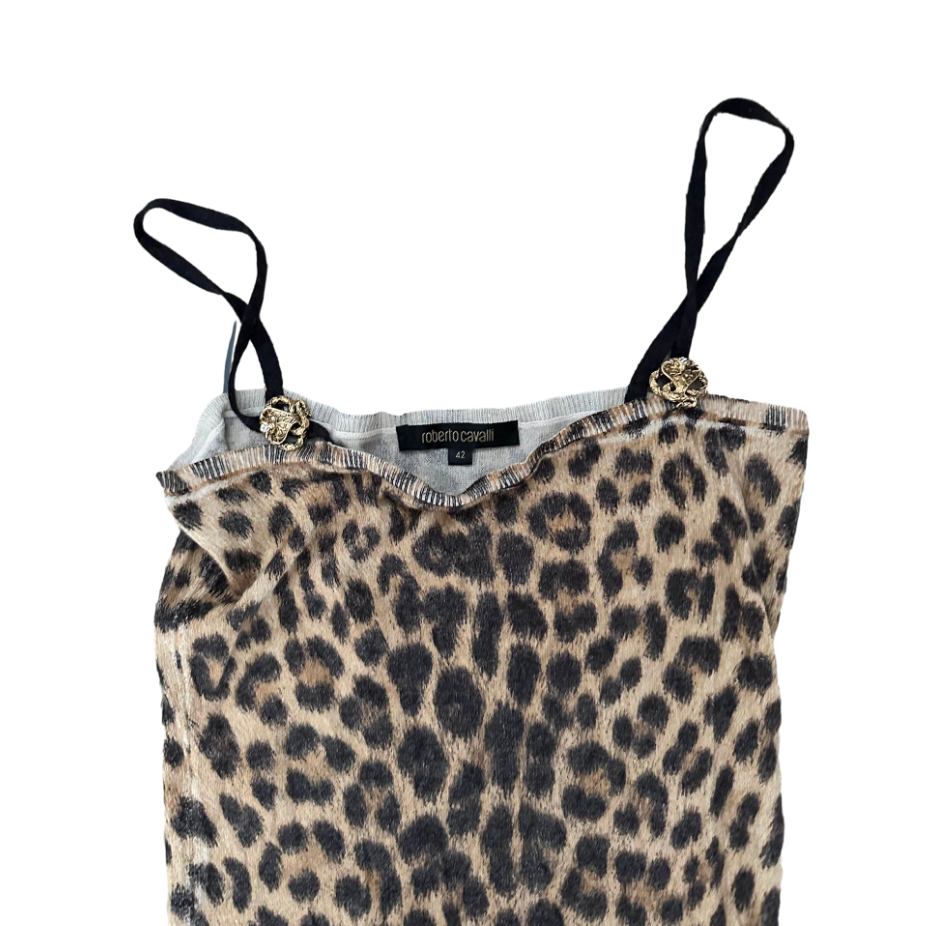 Roberto Cavalli Cashmere Leopard Print Cami Tank Top