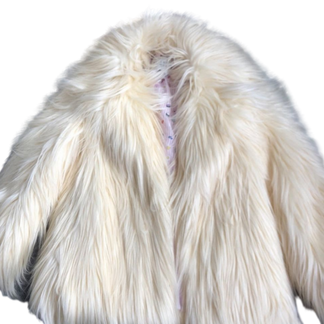 Charlotte Simone White Fur Coat Shaggy 90s Kate Moss Inspired